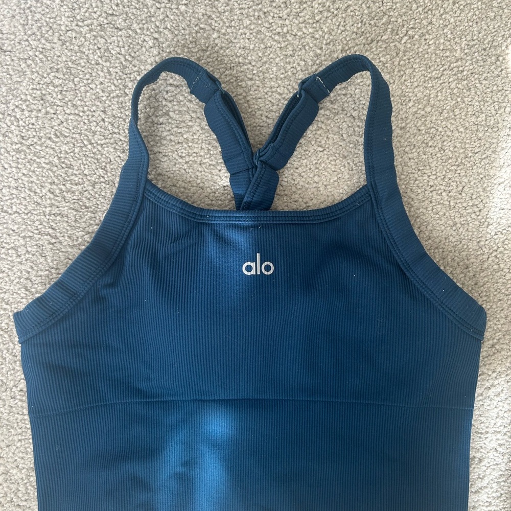 ALO Yoga Ribbed Racerback Tank in Teal Blue